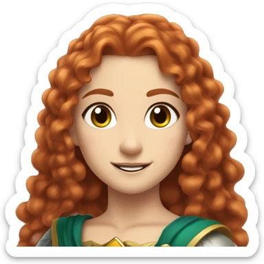 a white girl with long red curly hair and freckles, cosplaying Princess Zelda posing and smiling sticker