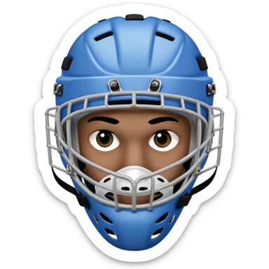 Black player of  ice hockey  who have  a goalkeeper mask which have small holes  sticker