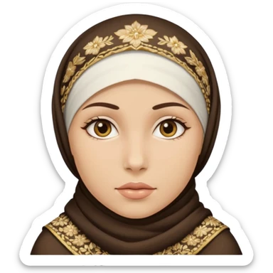girl with a white headscarf embroidered with gold patterns sticker