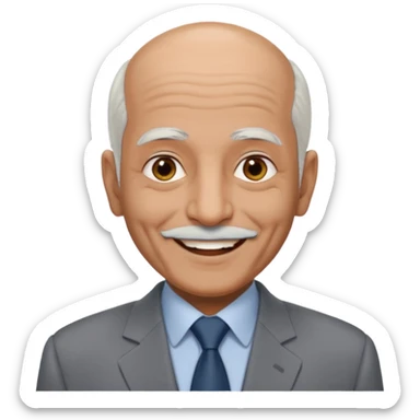70 yr old man, almost bald, some white hair, pakistani, light grey business suit, big smile, dark skin, no facial hair, less hair
 sticker