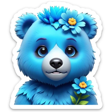 3D, adorable little Pixar style blue neon punk bear with a flower, ultra detailed, each lash, eye, and strand of fur is shown in stunning detail as though captured in a timeless photograph, rich textures, visually rich, so lifelike it feels like it could leap off the page at any moment sticker