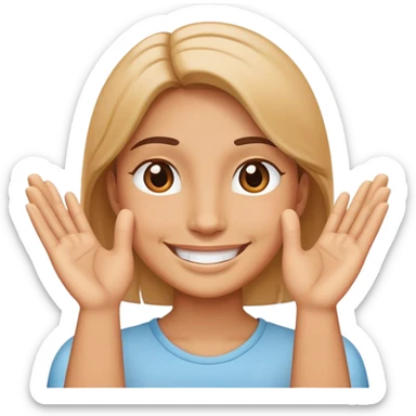 Smiling face with hands pressed together in gratitude, representing politeness sticker