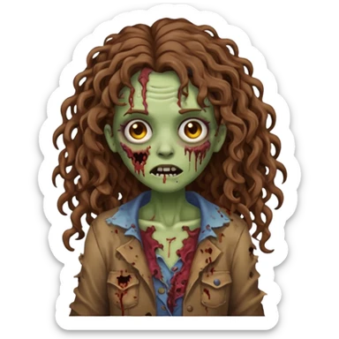 uma mulher zumbi estilo emoji de iphone com cabelos cacheados longos e marrons sticker