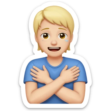 Someone laugh crying while crossing their arms pretending to choke themself sticker