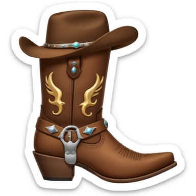 cowboy boot with spurs and a cowboy hat on top sticker