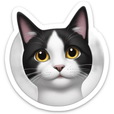 black and white cat with black dot at chin sticker
