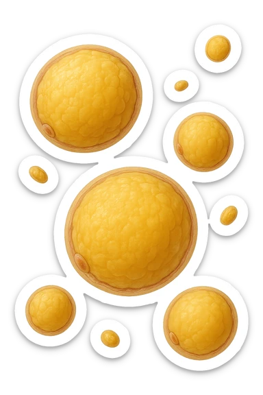 adipociti (cellule gialle) anatomiche realistiche fluttuano in aria sticker