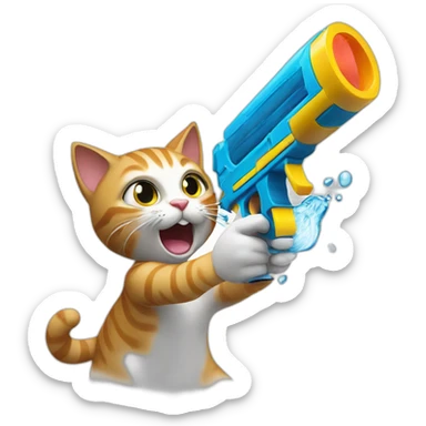 Cat shooting on american with water gun sticker