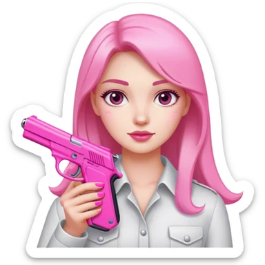 White girl hand with pink nails holding a pink gun sticker