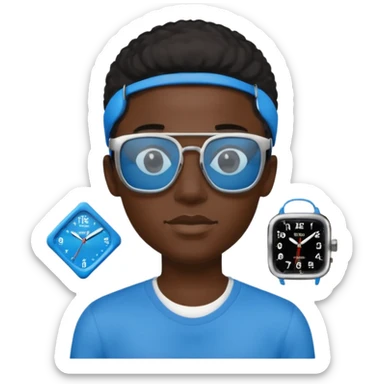 Un garçon noir avec des lunettes de soleil un peu bleu avec un cadran plutôt carré et SANS QU’ON VOIT SES YEUX. Et au dessus de sa tête il y a écrit BOUSs on dois pas voir ses yeux sticker