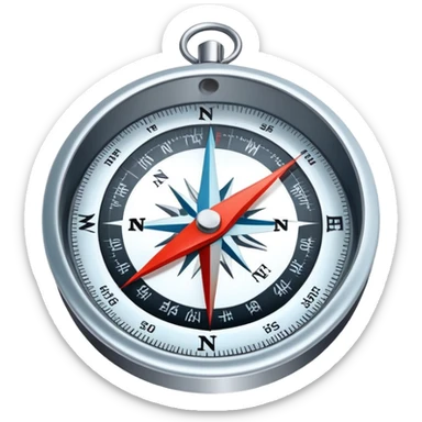 A compass pointing north, with the 'N' clearly marked. Cold, snowy atmosphere in the background, symbolizing the northern direction and icy climate sticker