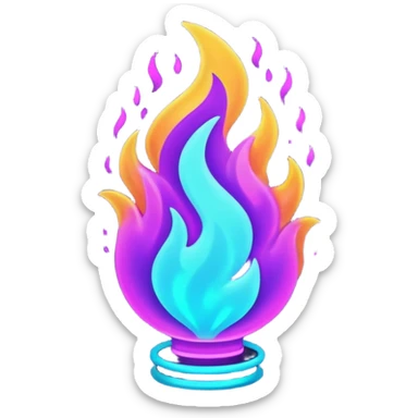 futuristic glowing neon flame, purple and cyan energy glow, dark background sticker
