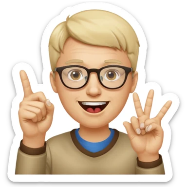 Somebody with Asperger’s who wears glasses as their eyes wide open, making a shit eating grin while having their pointer finger pointed up and at their mouth sticker