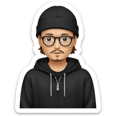 glassed johnyy depp with black hoodie sticker