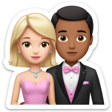 pretty light blonde girl barbie wedding to boy nerd with short black hair and dark tan skin on the cheek sticker