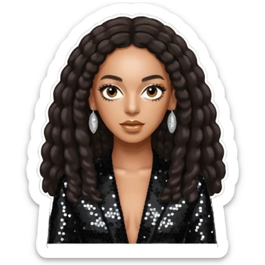 Solange with long dark brown hair, black sequin tour outfit  sticker