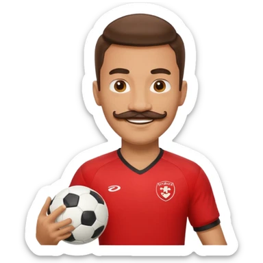 man soccer player red jersey with mustache holding soccer ball sticker
