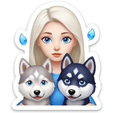 Girl with two huskies blue eyes sticker