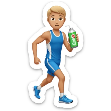 A male runner holding a can sticker