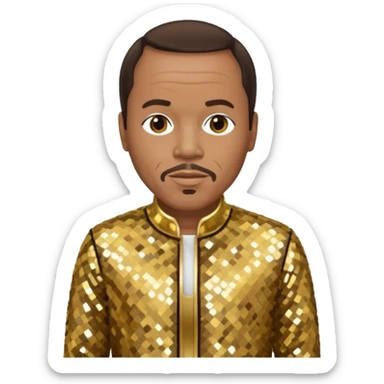 Quincy Jones with dark brown hair, gold sequin outfit  sticker