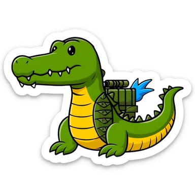 Battle crocodile with bombs, military alligator sticker