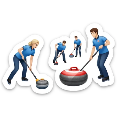 An icon showing a curling stone sliding across an icy rink toward the target, with sweeping players in action. The scene includes spectators, bright arena lights, and national flags, set against a clean, winter-themed background. Transparent background captures the focus and strategy of curling. sticker