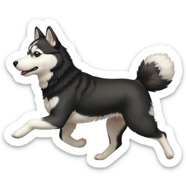 a black and white husky dog running towards the left facing left side profile sticker