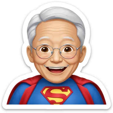 Laughing crazily elderly Chinese superman  sticker