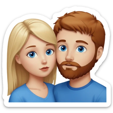 blonde girl blue eyes kissing reddish-brown hair and beard boy blue eyed white guy sticker