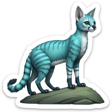 dark spooky foggy gloomy skeletal nightly ghostly greyish dull green-blue-turquoise spectral glorious divine exotic cute cool beautiful beautiful fantasy-caracal-civet-genet-sergal-vernid-Gryphon-Cacomistle-Trico-oncilla-animal-Fakémon-hybrid-fursona (full body) sticker