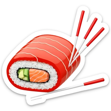 Japanese cuisine humanless avatar in minimalist emoji-style illustration. Sushi and chopsticks, clean lines, red white colors, flat design, calm and modern. sticker