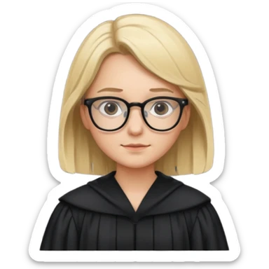 Young judge, blonde hair with glasses and robe sticker