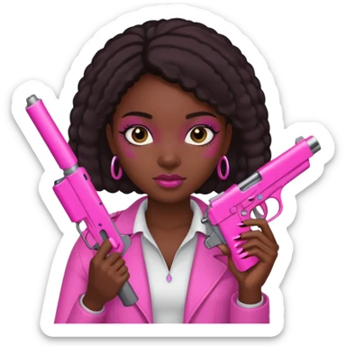Black Girl hand pink nails holding pink gun sticker