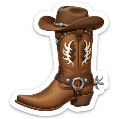 cowboy boot with spurs and a cowboy hat on top sticker