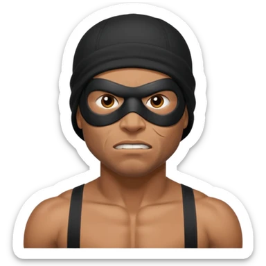 angry and smug african black ski mask wearing guy with no top sticker