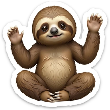 cinematic-sloth-realistic-full-body-sitting-emoji,-long-curved-claws-clinging,-thick-shaggy-brown-fur-slightly-ruffled,-head-tilted-dramatically,-slow-blinking-eyes-filled-with-serene-wisdom,-simplified-yet-realistic-focused-features,-highly-detailed,-glowing-with-an-almost-sarcastic-glow sticker