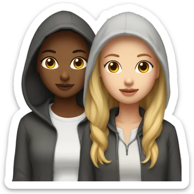 two girlfriend girls, one blonde, the other brown-haired in a hoodie sticker