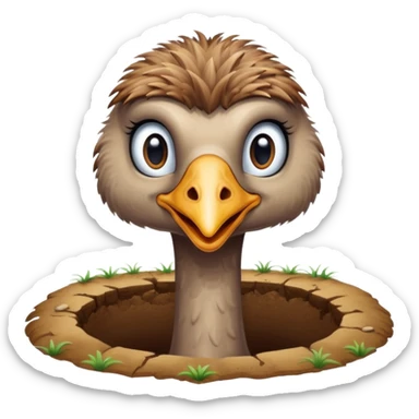 Ostrich with it's head inside a hole in the ground only it's body and neck visible sticker