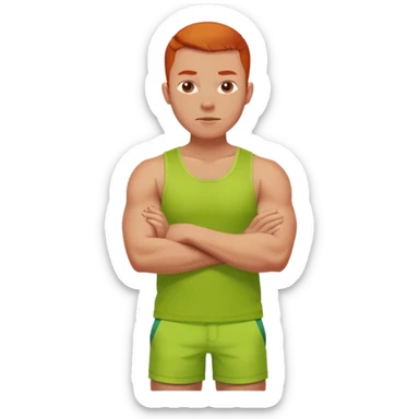 full silhouette of a redhead man with a buzzcut, wearing a lime tanktop and shorts, arms crossed sticker