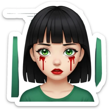 Guria com cabelo preto franjinha sangrando olhos verdes  fundo preto e um piercing bridgepiercing sticker