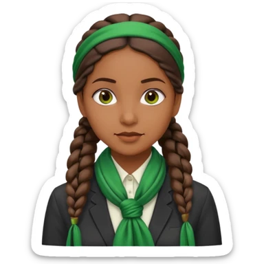 brown-skinned girl accountant with long dark brown side braid and green silk scarf, confident expression sticker