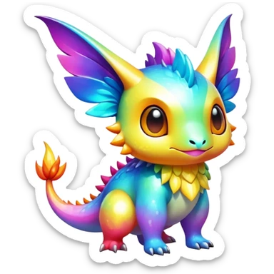 Exotic shiny rare multi-colored epic cute Fakémon-creature, full body, with random markings sticker