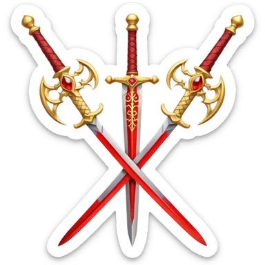 Golden fiery royal two crossed swrods with red gem and golden blade and golden handle sticker