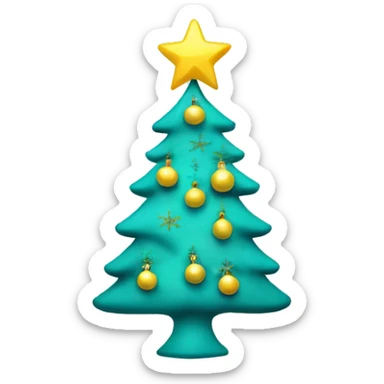 White christmas tree with teal ornaments with a yellow star at the top sticker