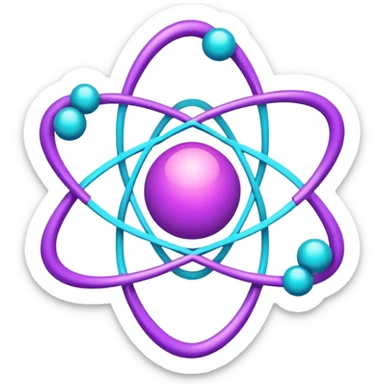 futuristic minimalistic logo icon, glowing atom core with orbiting energy rings, neon purple (#8B5CF6) and cyan (#00E0FF) glow, representing Atom team creativity and innovation, dark background, clean tech design, no face, 1:1 aspect ratio sticker