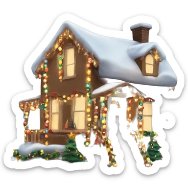 christmas house with lights on and garland sticker