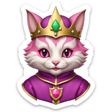 court jester cat medieval, single poker card joker clearly visible, pink, face only enclosed in a medieval badge  sticker