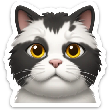 Fat fluffy Black and white cat sticker