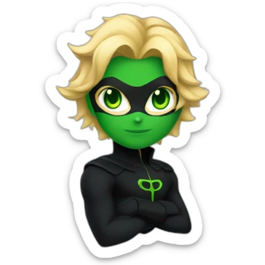 Miraculous chat noir black suit superhero with green eyes and blonde hair sticker