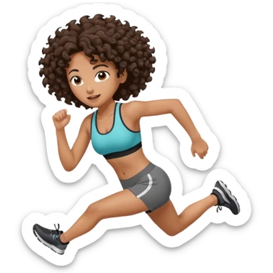 Treino de corrida feminino morena cacheada cabelos cumpridos caindo nas costas sticker